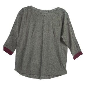 Chicos Womens Knit Top Size 0 Gray Marled 3/4 Sleeve with Burgundy Accents Cotto
